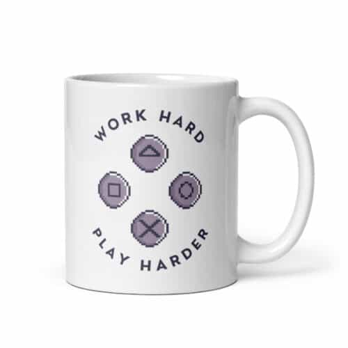 Cool Retro Style Gaming Mug "WORK HARD PLAY HARDER"