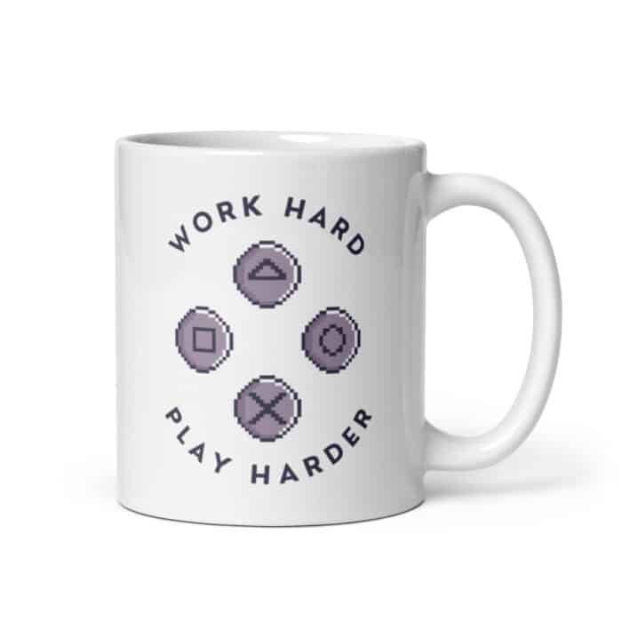 Cool Retro Style Gaming Mug "WORK HARD PLAY HARDER"