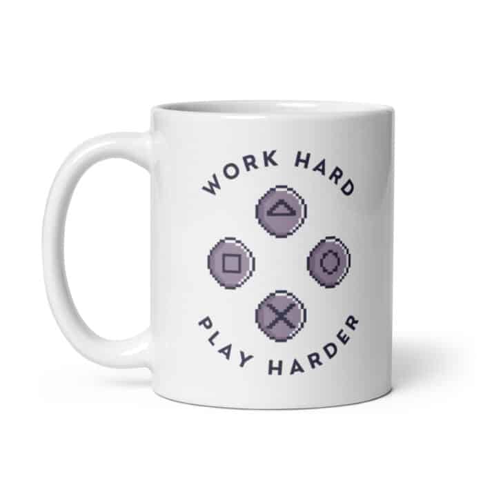 Cool Retro Style Gaming Mug "WORK HARD PLAY HARDER"