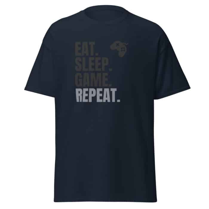 Cool Style Gaming T-shirt in Navy "EAT SLEEP GAME REPEAT"