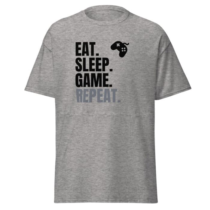 Cool Style Gaming T-shirt in Grey "EAT SLEEP GAME REPEAT"