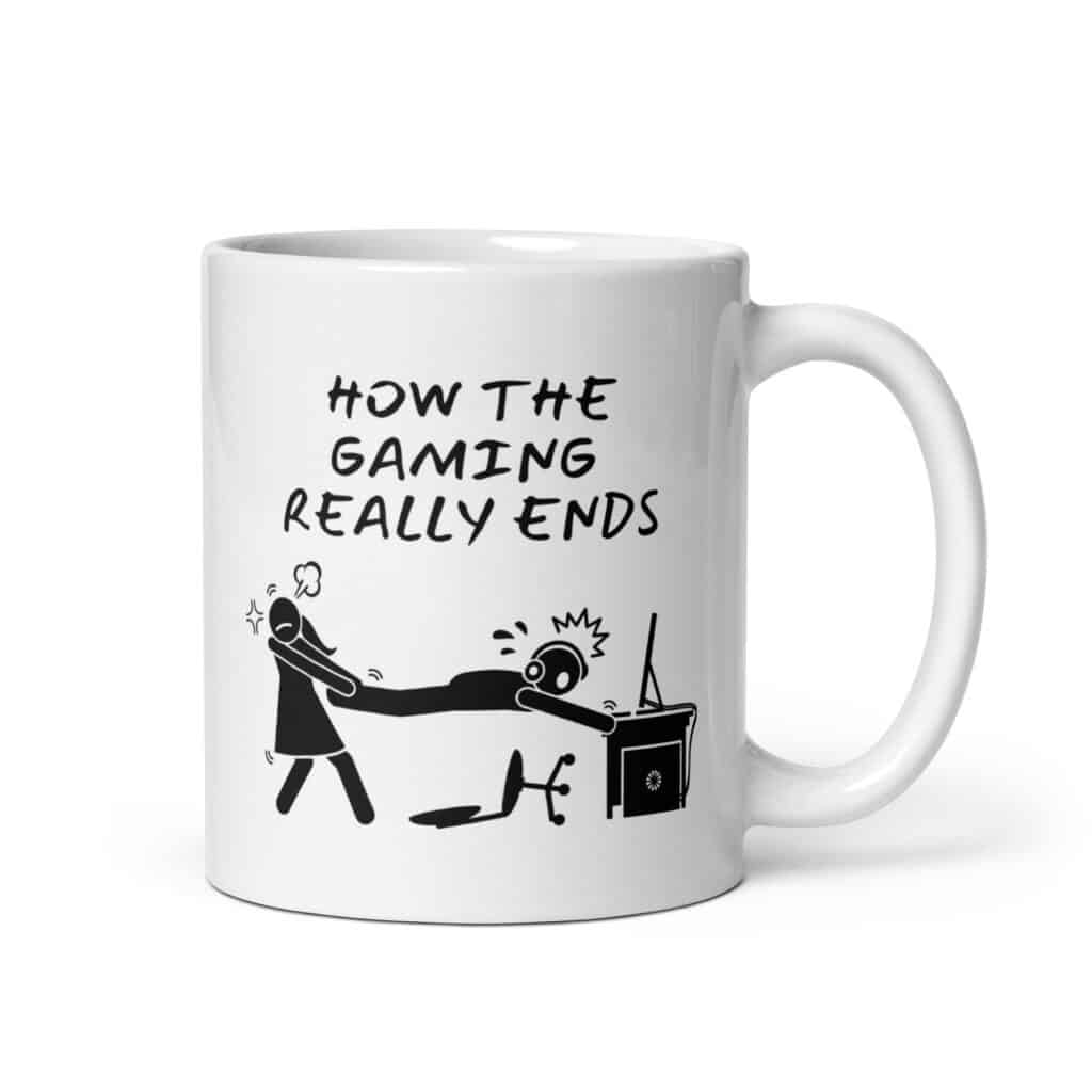 Funny gaming mug "How the gaming really ends"