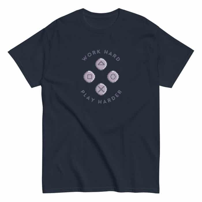 Cool Gaming T-Shirt in Navy "Work Hard, Play Harder"