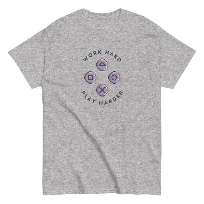 Cool Gaming T-Shirt in Grey "Work Hard, Play Harder"