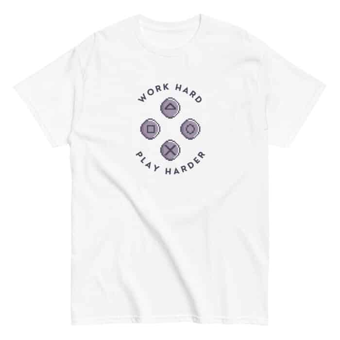 Cool Gaming T-Shirt in white "Work Hard, Play Harder"