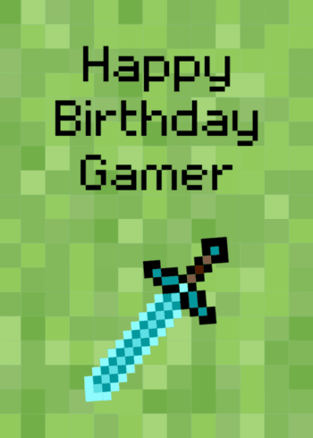 Minecraft style Gaming Birthday Card "Happy Birthday Gamer